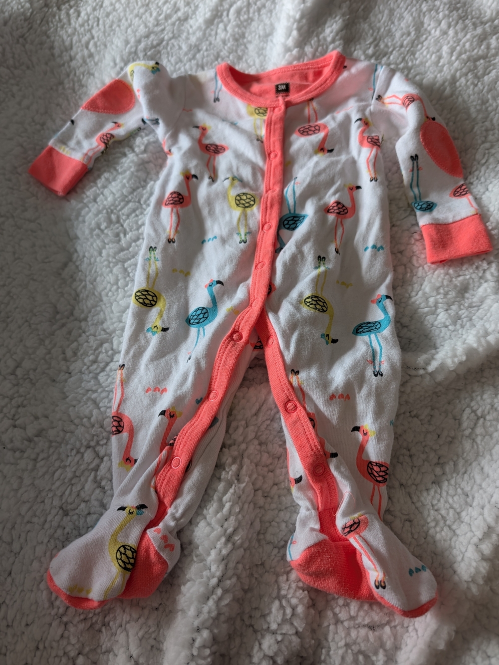 Coral-Trim Flamingo Print Footed One-Piece (Kids)